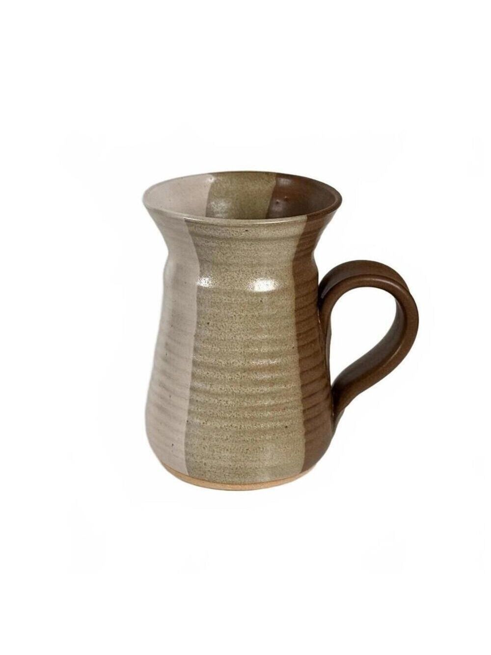 Signed Studio Pottery Mug Tri Tone Brown Cream Rustic Stoneware Cup, Stein